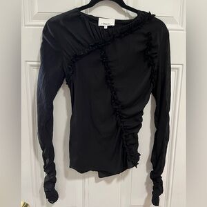 3.1 Phillip Lim Silk Ruched Top Long Sleeve Black Size 4 Small